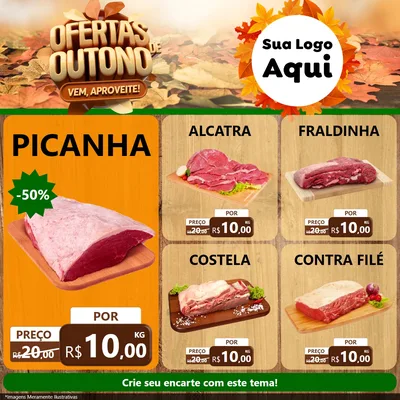 Modelo de Rede Social para Feed Facebook com o tema Ofertas de Outono - Vem, Aproveite! para Açougue