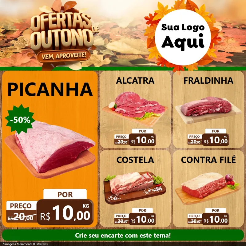 Modelo de Rede Social para Feed Facebook com o tema Ofertas de Outono - Vem, Aproveite! para Açougue