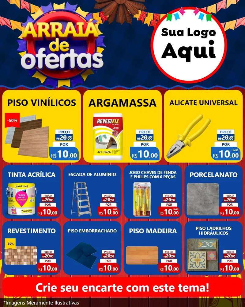 Modelo de Rede Social para Feed Instagram com o tema Arraiá de Ofertas para Material para Construção