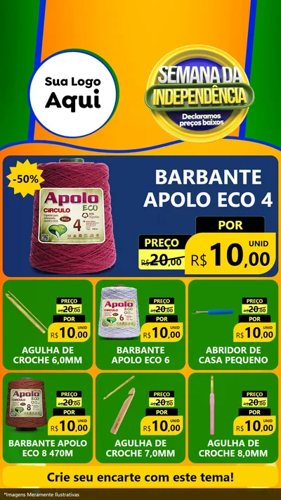 Modelo de Rede Social para Stories com o tema Semana da Independência Declaramos Preços Baixos para Armarinho e Aviamentos
