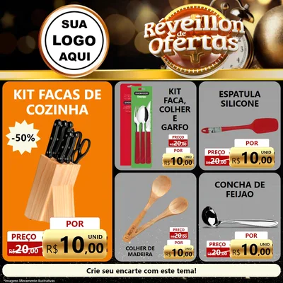 Modelo de Rede Social para Feed Facebook com o tema Réveillon de Ofertas para Utilidades Domésticas