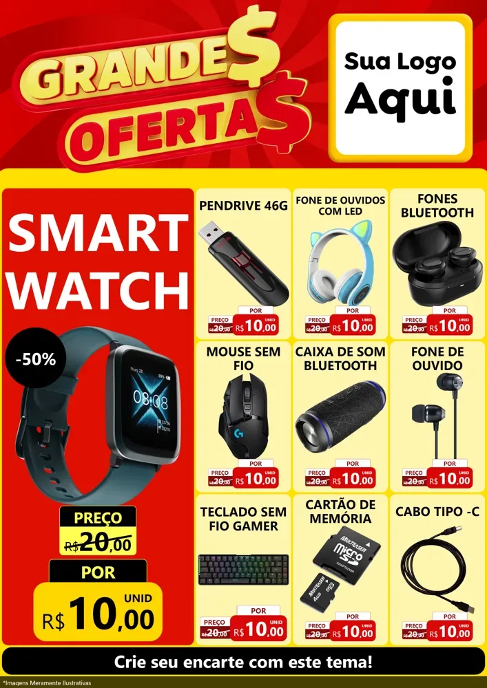 Modelo de Encarte para Encarte A4 Vertical com o tema Grandes Ofertas para Informática