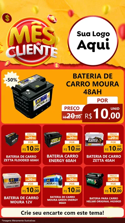 Modelo de Rede Social para Stories com o tema Mês do Cliente para Baterias Elétricas