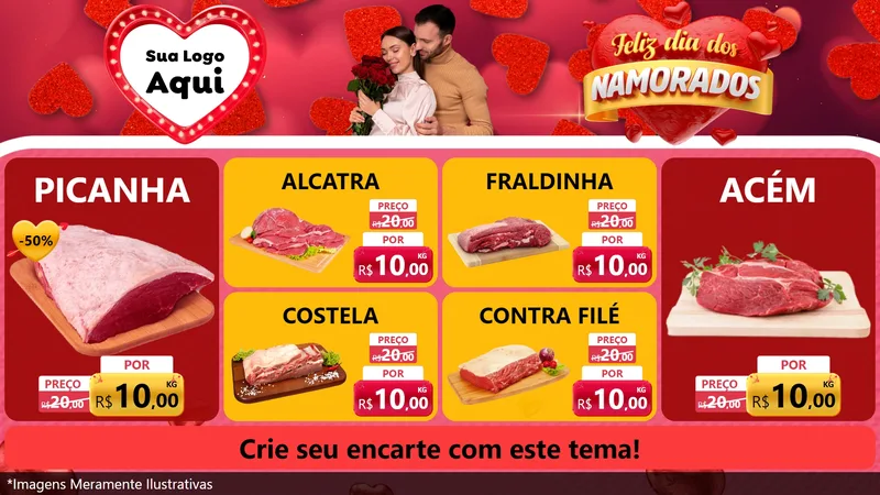 Modelo de TV para TV Horizontal com o tema Feliz Dia Dos Namorados para Açougue