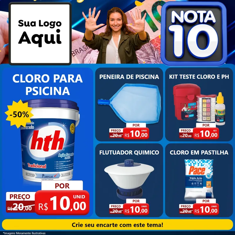 Modelo de Rede Social para Feed Facebook com o tema Nota 10 para Produtos para Piscina