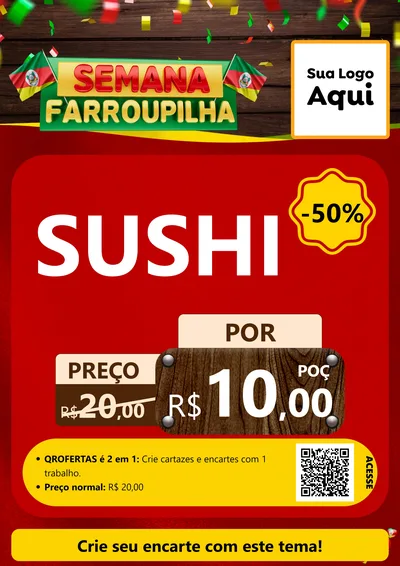 Modelo de Cartaz para Cartaz A4 Vertical com o tema Semana Farroupilha para Comida japonesa