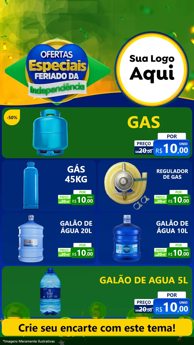 Modelo de TV para TV Vertical com o tema Ofertas Especiais Feriado da Independência para Água e gás
