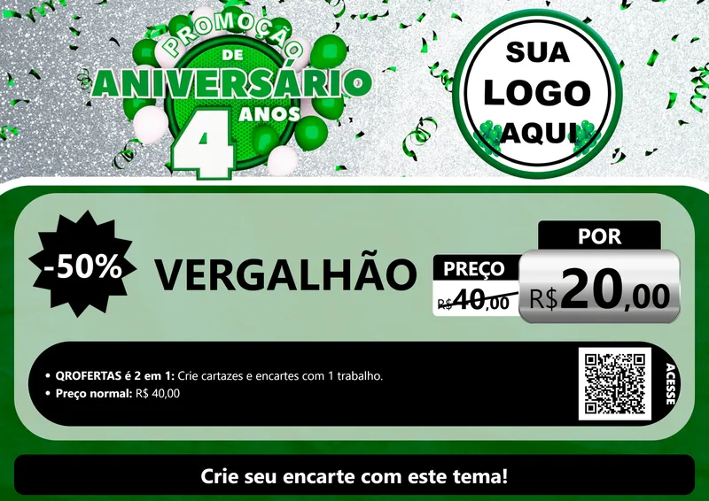Modelo de Cartaz para Cartaz A4 Horizontal com o tema Promoção de Aniversário - 4 Anos para Ferragens