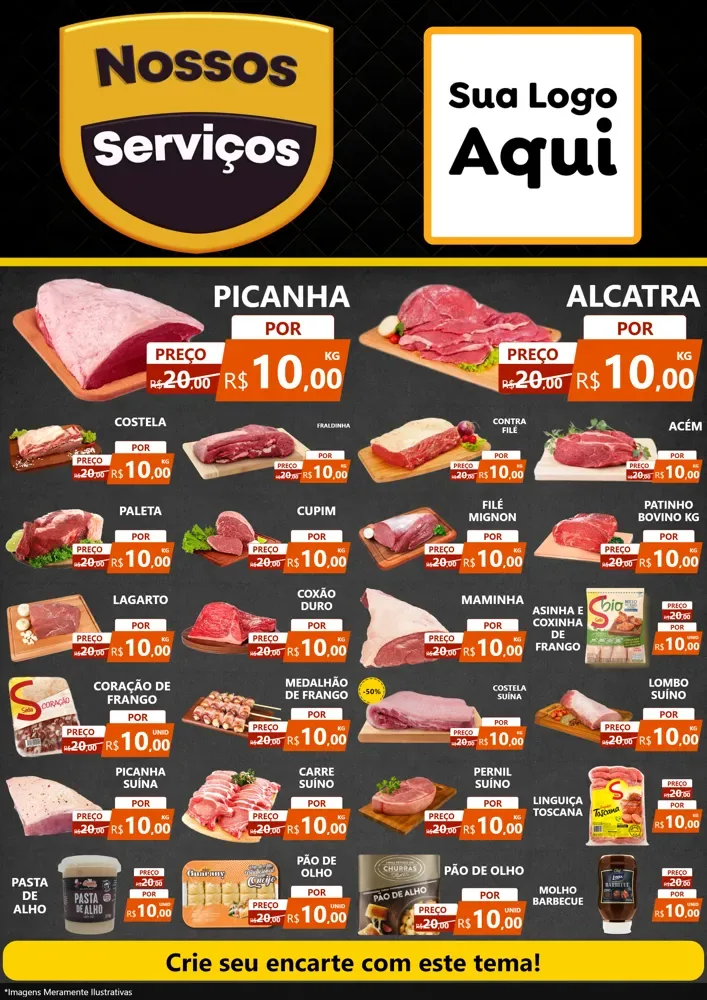Modelo de Encarte para Encarte A4 Vertical com o tema Nossos Serviços para Açougue
