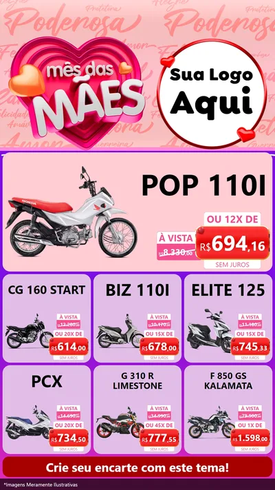 Modelo de Rede Social para Stories com o tema Mês Das Mães para Concessionaria de Motos