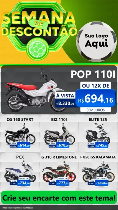 Modelo de Rede Social para Stories com o tema Semana de Descontão - Copa para Concessionaria de Motos
