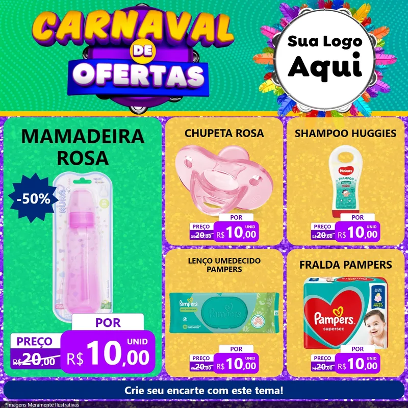 Modelo de Rede Social para Feed Facebook com o tema Carnaval de Ofertas para Bebês