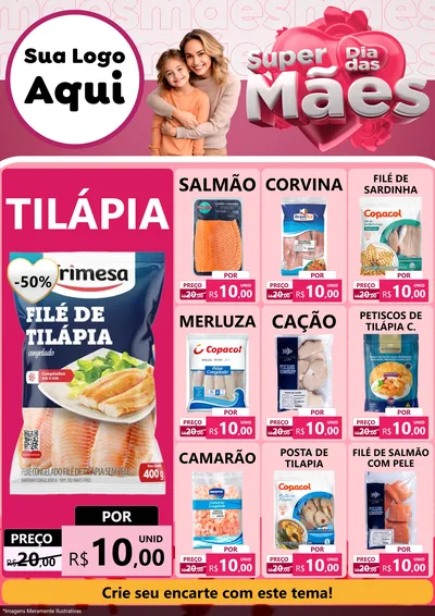 Modelo de Encarte para Encarte A4 Vertical com o tema Super Dia Das Mães para Peixaria