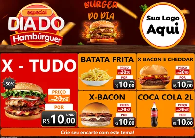 Modelo de Encarte para Encarte A4 Horizontal com o tema Especial Dia do Hambúrguer para Hamburgueria