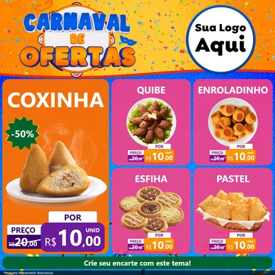 Modelo de Rede Social para Feed Facebook com o tema Carnaval de Ofertas para Salgadaria
