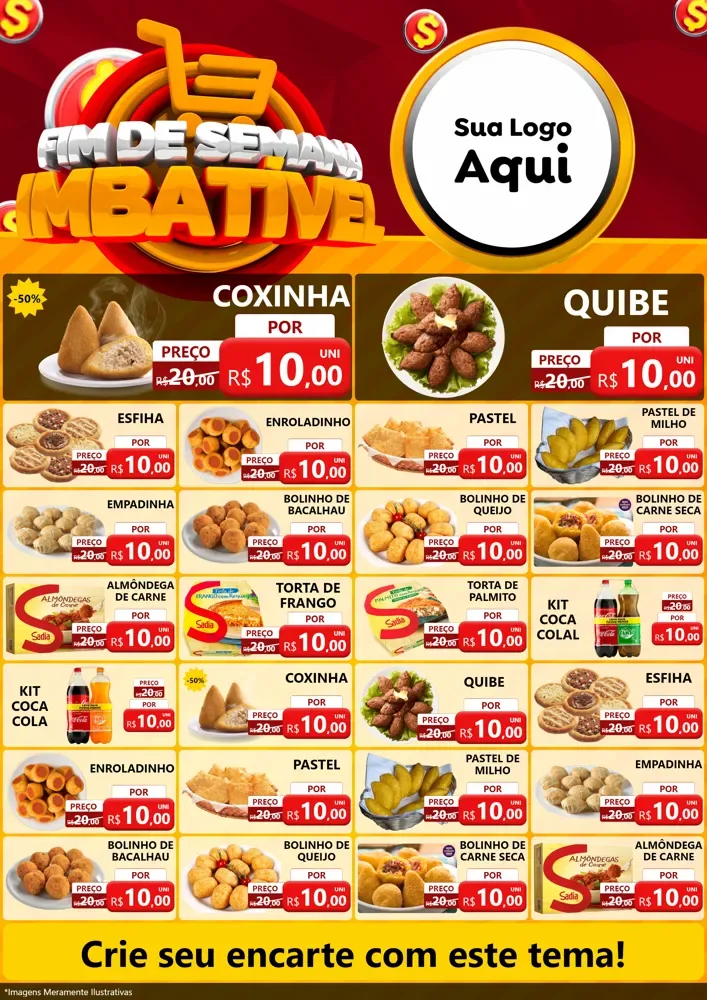 Modelo de Encarte para Encarte A4 Vertical com o tema Fim de Semana Imbatível para Salgadaria