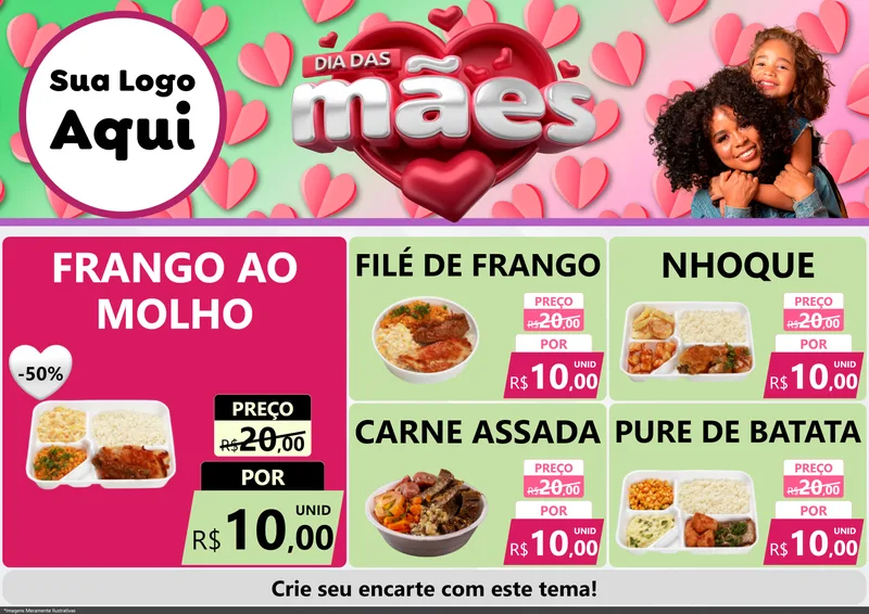 Modelo de Encarte para Encarte A4 Horizontal com o tema Dia das Mães para Restaurante