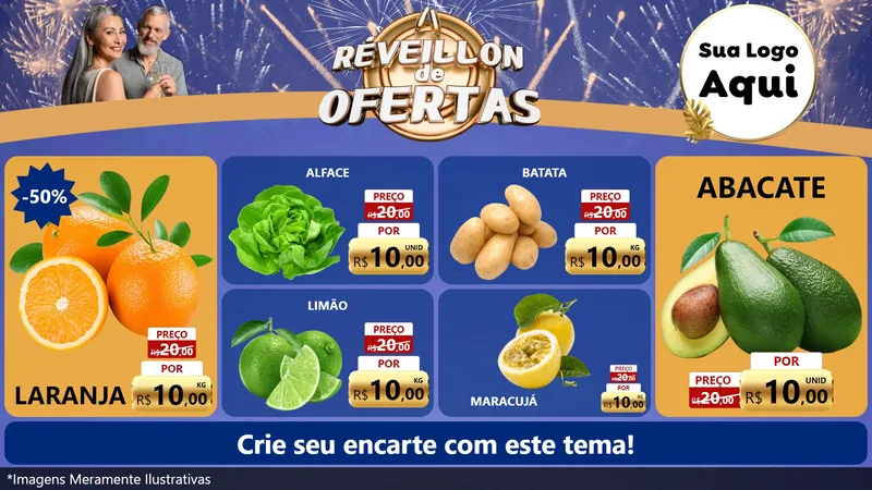 Modelo de TV para TV Horizontal com o tema Réveillon de Ofertas para Hortifrúti