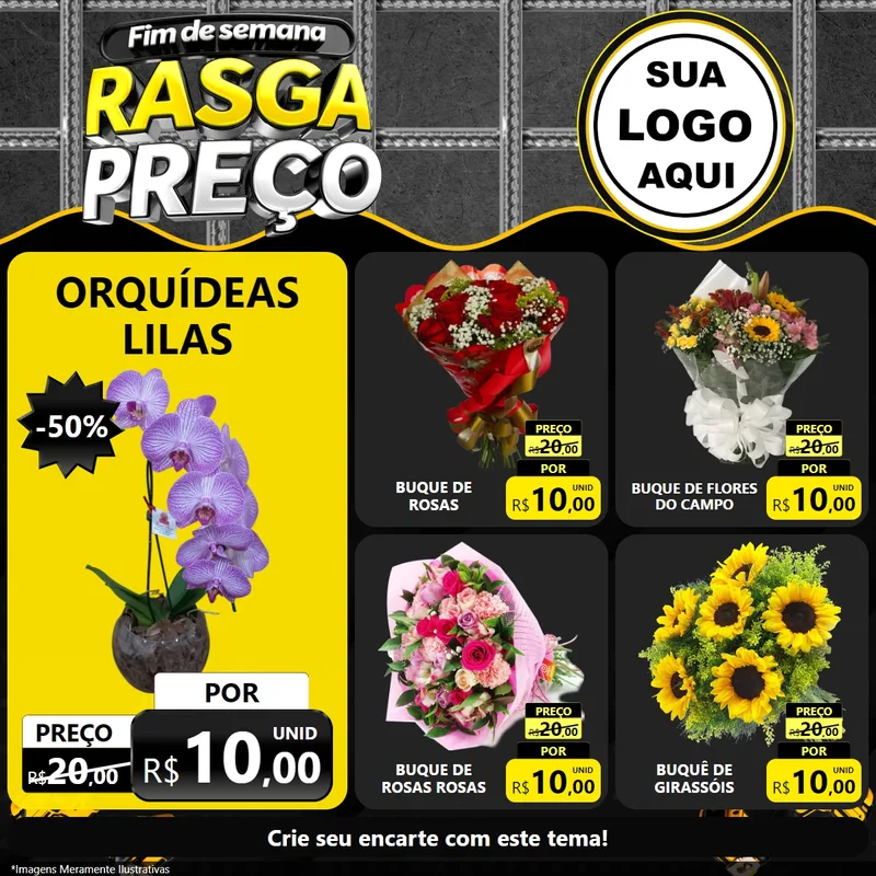 Modelo de Rede Social para Feed Facebook com o tema Fim de Semana Rasga Preço para Floricultura e jardim