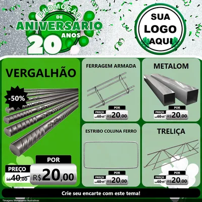 Modelo de Rede Social para Feed Facebook com o tema Promoção de Aniversário - 20 Anos para Ferragens
