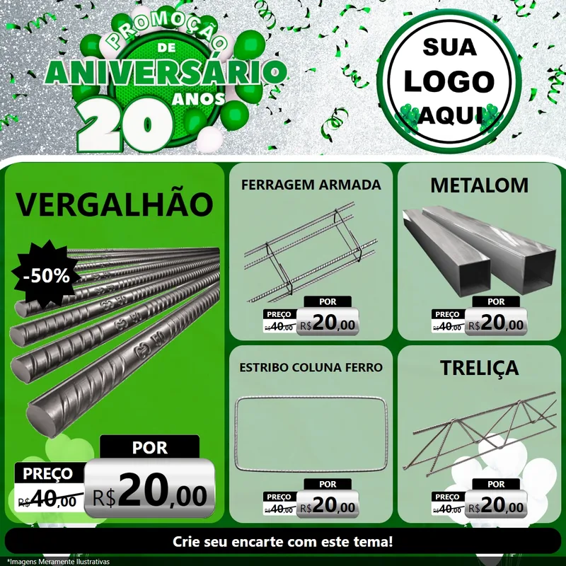 Modelo de Rede Social para Feed Facebook com o tema Promoção de Aniversário - 20 Anos para Ferragens