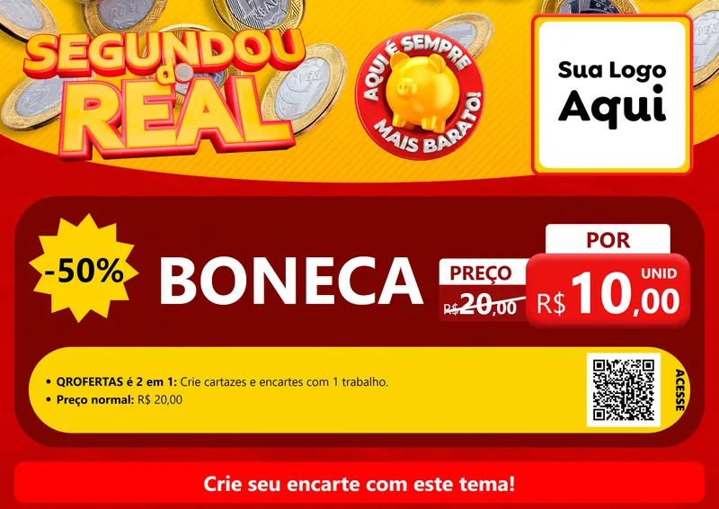 Modelo de Cartaz para Cartaz A4 Horizontal com o tema Segundou do Real para Brinquedos
