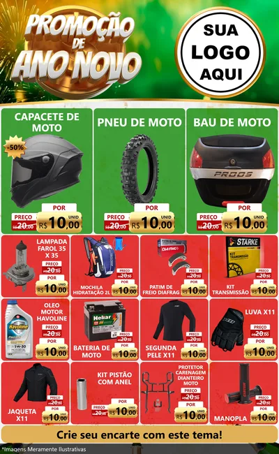 Modelo de Encarte para Encarte Grande com o tema Promoção de Ano Novo para Moto peças
