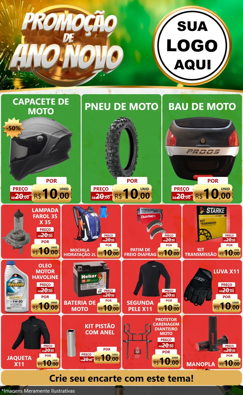 Modelo de Encarte para Encarte Grande com o tema Promoção de Ano Novo para Moto peças