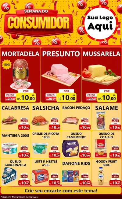 Modelo de Encarte para Encarte Grande com o tema Semana do Consumidor para Frios e Laticínios