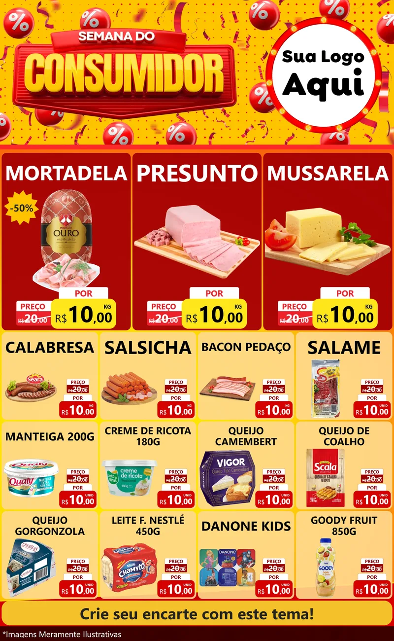 Modelo de Encarte para Encarte Grande com o tema Semana do Consumidor para Frios e Laticínios