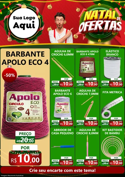 Modelo de Encarte para Encarte A4 Vertical com o tema Natal de Ofertas para Armarinho e Aviamentos
