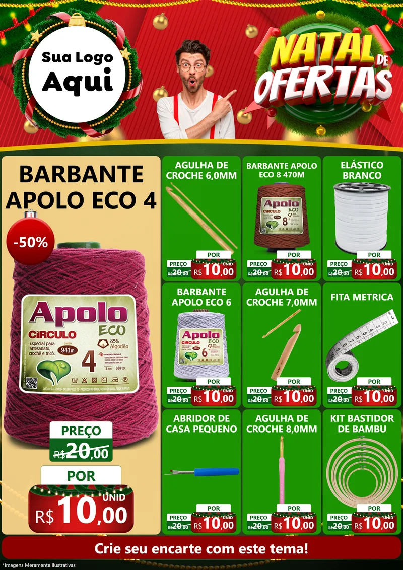 Modelo de Encarte para Encarte A4 Vertical com o tema Natal de Ofertas para Armarinho e Aviamentos
