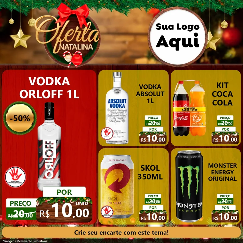 Modelo de Rede Social para Feed Facebook com o tema Ofertas Natalina para Distribuidora de bebidas