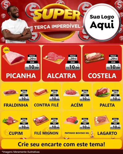 Modelo de Rede Social para Feed Instagram com o tema Super Terça Imperdível para Açougue