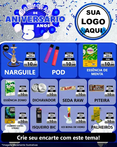 Modelo de Rede Social para Feed Instagram com o tema Promoção de Aniversário - 5 Anos para Tabacaria