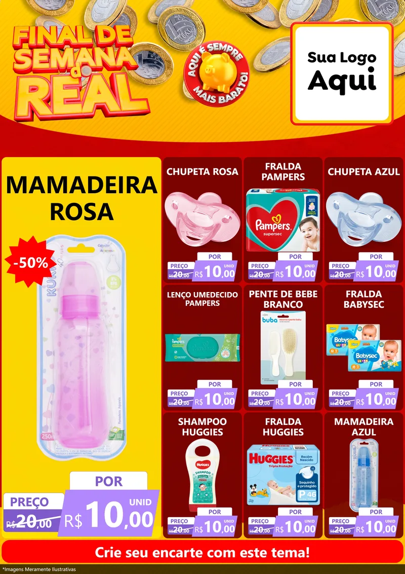 Modelo de Encarte para Encarte A4 Vertical com o tema Final de Semana do Real para Bebês