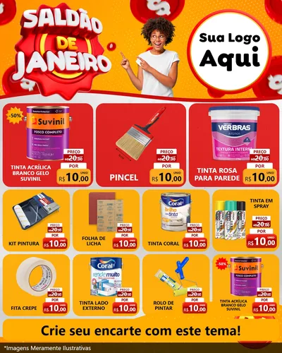 Modelo de Rede Social para Feed Instagram com o tema Saldão de Janeiro para Tintas e Ferramentas
