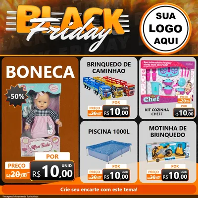 Modelo de Rede Social para Feed Facebook com o tema Black Friday para Brinquedos