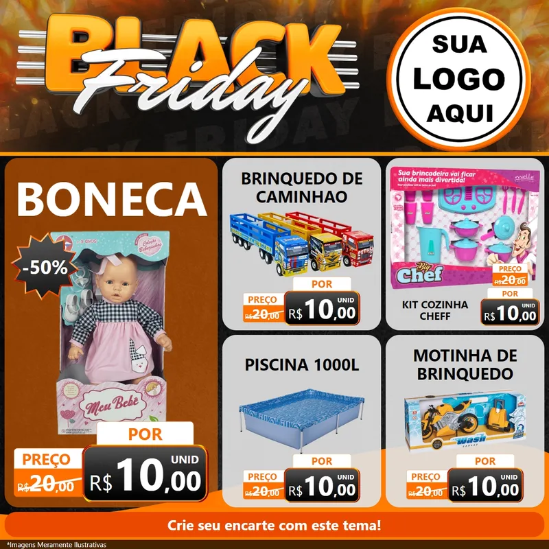 Modelo de Rede Social para Feed Facebook com o tema Black Friday para Brinquedos