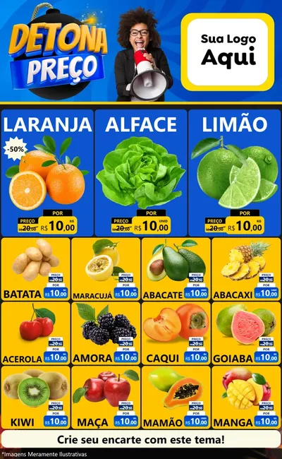 Modelo de Encarte para Encarte Grande com o tema Detona Preços para Hortifrúti