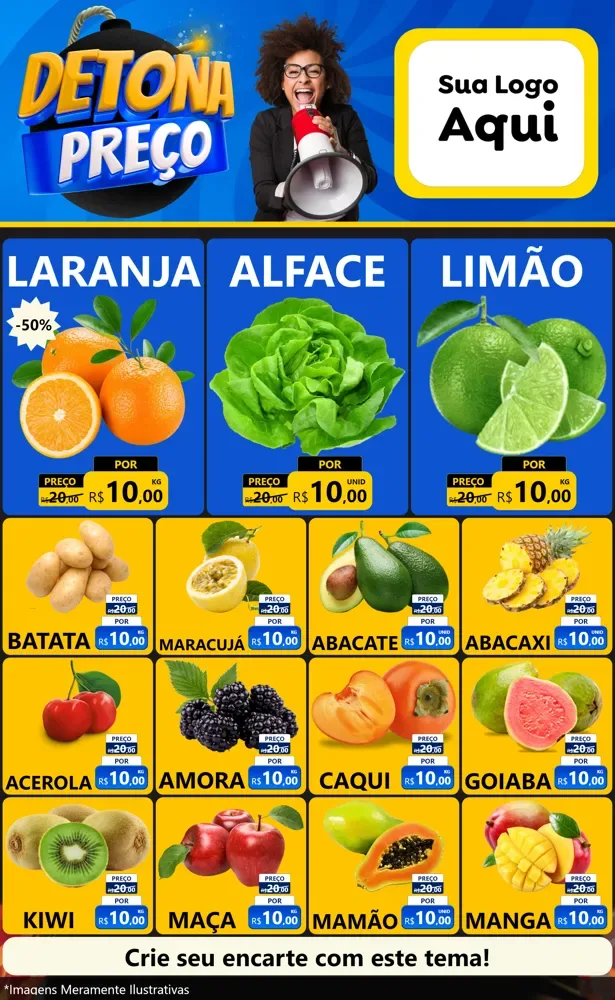 Modelo de Encarte para Encarte Grande com o tema Detona Preços para Hortifrúti