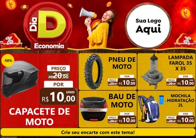 Modelo de Encarte para Encarte A4 Horizontal com o tema Dia D Economia para Moto peças