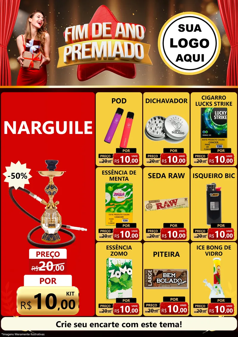 Modelo de Encarte para Encarte A4 Vertical com o tema Fim de Ano Premiado para Tabacaria