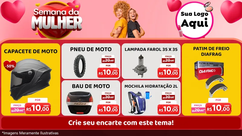 Modelo de TV para TV Horizontal com o tema Semana da Mulher para Moto peças