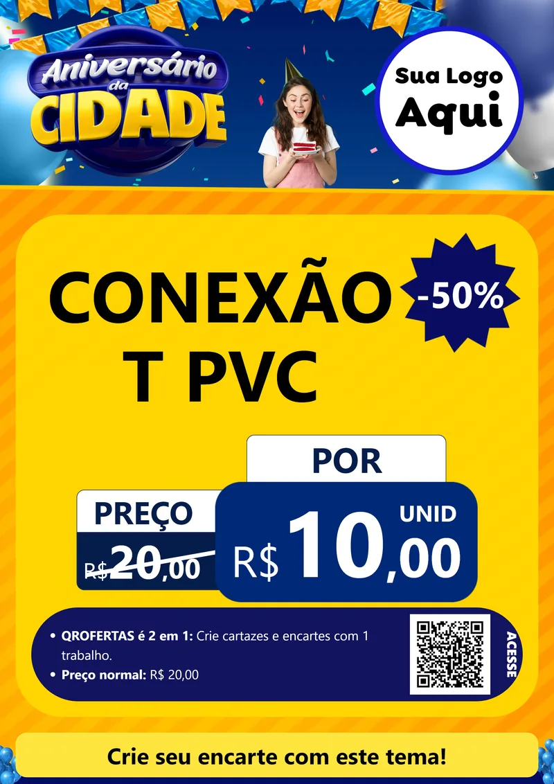 Modelo de Cartaz para Cartaz A4 Vertical com o tema Aniversário da Cidade para Tubos e conexões