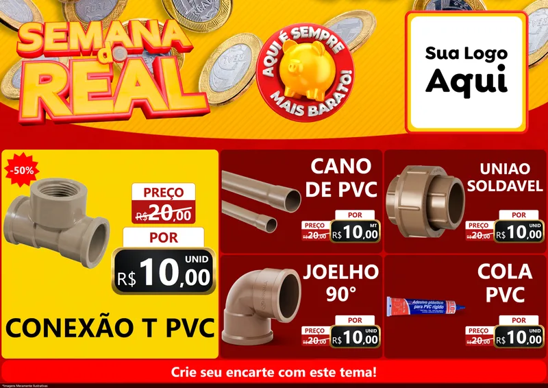 Modelo de Encarte para Encarte A4 Horizontal com o tema Semana do Real para Tubos e conexões