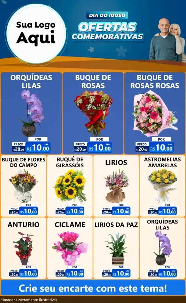 Modelo de Encarte para Encarte Grande com o tema Dia do Idoso para Floricultura e jardim