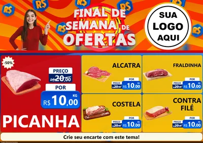 Modelo de Encarte para Encarte A4 Horizontal com o tema Final de Semana de Ofertas para Açougue