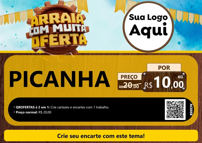 Modelo de Cartaz para Cartaz A4 Horizontal com o tema Ofertas de São João - Junina para Açougue