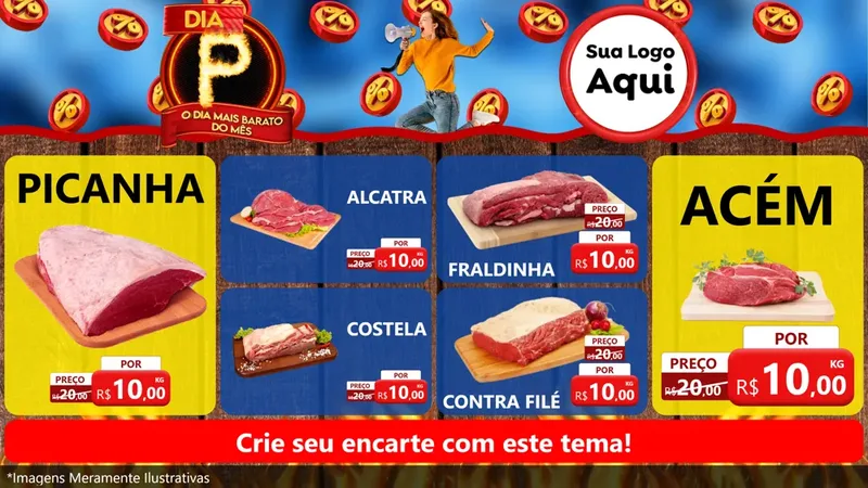 Modelo de TV para TV Horizontal com o tema Dia P - O Dia Mais Barato Do Mês para Açougue